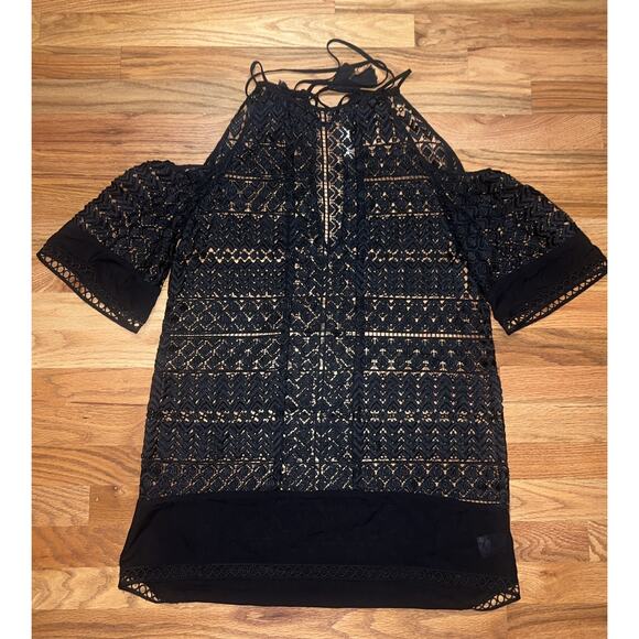 Ramy Brook Black Lace Cold Shoulder Swim Cover Up Women’s Size XS/S Keyhole Back - Picture 1 of 8